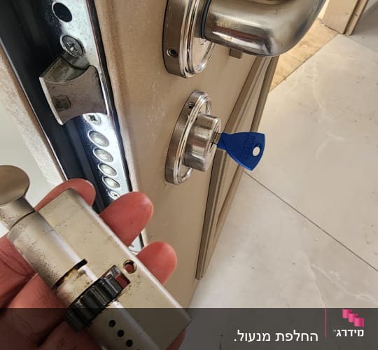 מנעול דלת עם מפתח כחול בידית